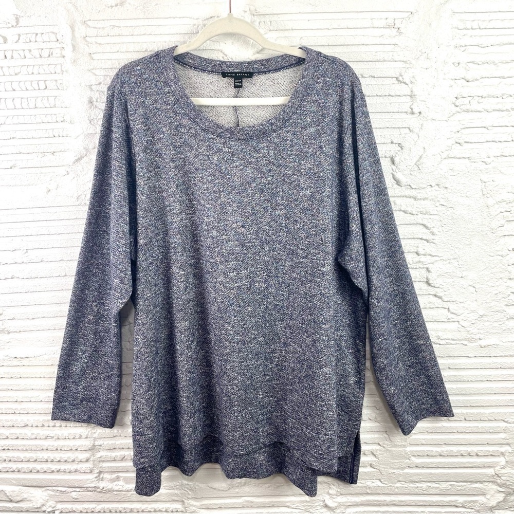 Lane‎ Bryant Knit Tunic Relaxed Fit Hi-Lo Hem Heather Blue W/Metallic Size 22/24